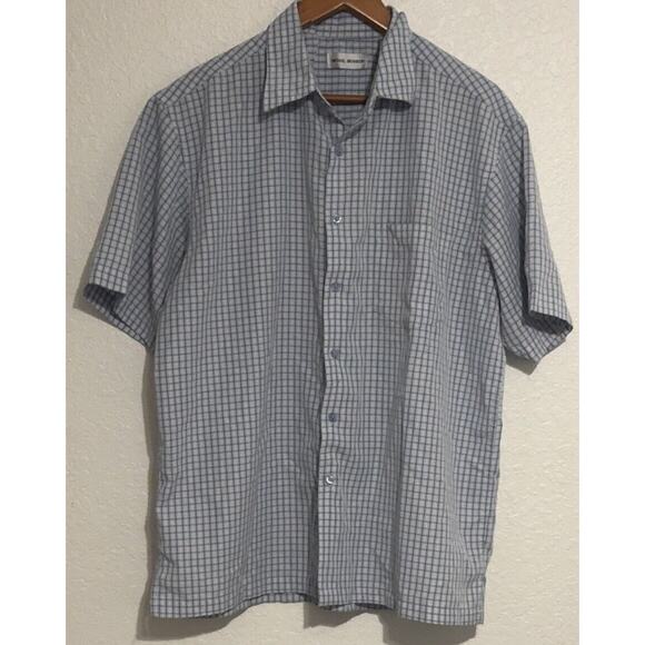 Michael Brandon Shirt Men's Large Blue White Plaid Short Sleeve Button Up One - Picture 1 of 3